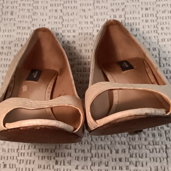 Ann Taylor women's beige leather croc embossed peep toe high heel shoes sz 9.5 M - Picture 6 of 13
